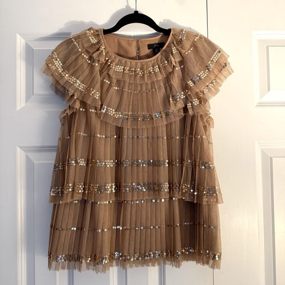 Tops - J.Crew Gold Sequined Short Layered Tulle Dress Size XS Party, Cocktail, Holiday